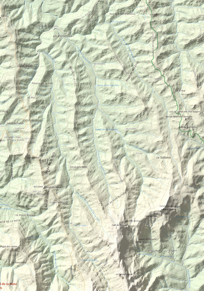 Mapa de relieve de Pujol de la Mata, 770 m, Bages, lámina 100 Cims de Trobart. Detalle de la zona superior derecha. 70 × 100 cm.