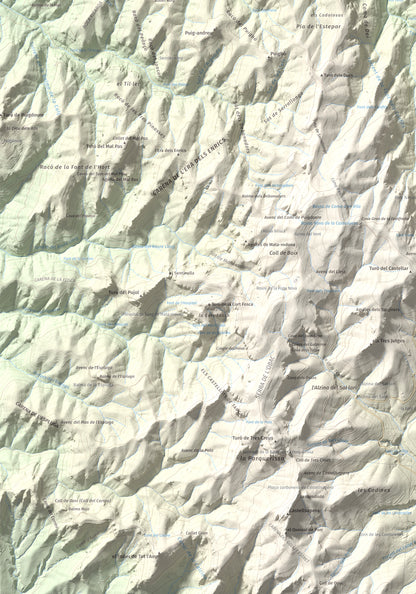 Mapa de relieve de Pujol de la Mata, 770 m, Bages, lámina 100 Cims de Trobart. Detalle de la zona inferior izquierda. 70 × 100 cm.