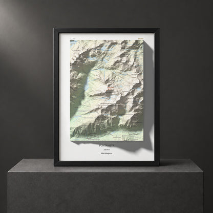 Mapa de relieve de Punta Alta, 3014 m, Alta Ribagorça, lámina 100 Cims de Trobart. Presentación enmarcada. 30 × 40 cm.