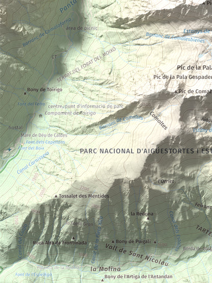 Mapa de relieve de Punta Alta, 3014 m, Alta Ribagorça, lámina 100 Cims de Trobart. Detalle de la zona inferior izquierda. 30 × 40 cm.
