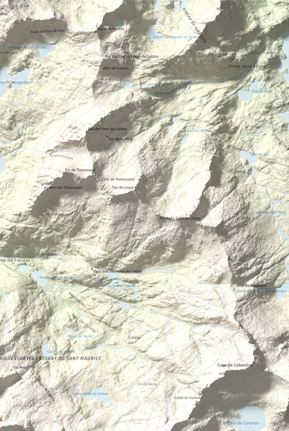 Mapa de relieve de Punta Alta, 3014 m, Alta Ribagorça, lámina 100 Cims de Trobart. Detalle de la zona superior derecha. 61 × 91 cm.