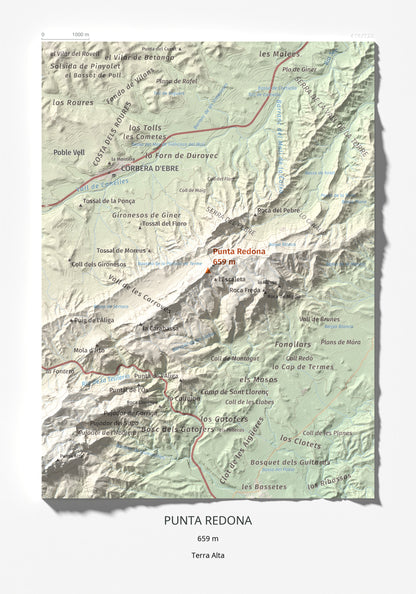 Mapa topográfico del relieve: Punta Redona, 659 m. Lámina completa. 21 × 30 cm.