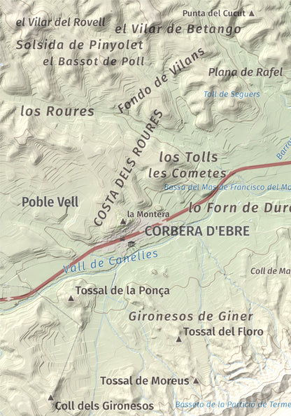 Mapa topográfico del relieve: Punta Redona, 659 m. Detalle de la zona superior izquierda. 21 × 30 cm.