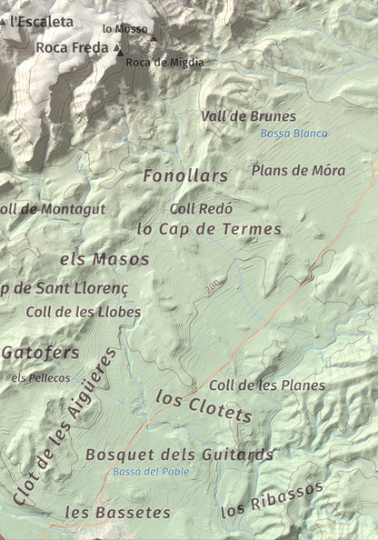 Mapa topográfico del relieve: Punta Redona, 659 m. Detalle de la zona inferior derecha. 21 × 30 cm.