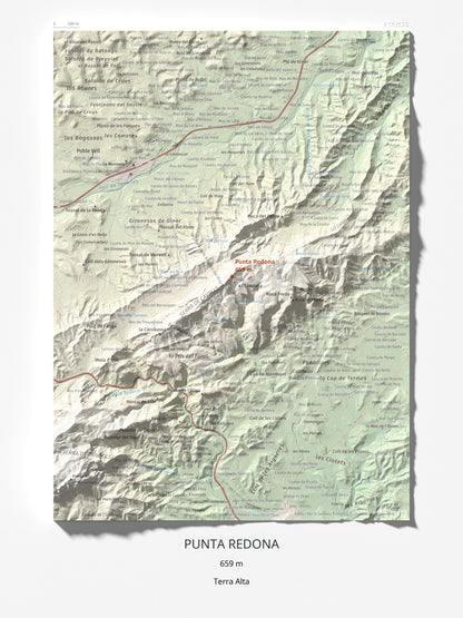 Mapa topográfico del relieve: Punta Redona, 659 m. Lámina completa. 30 × 40 cm.