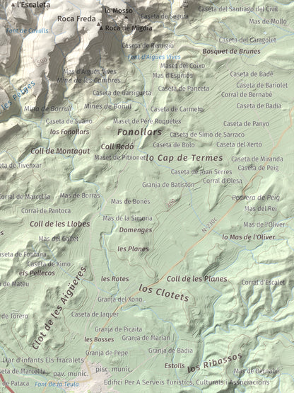 Mapa topográfico del relieve: Punta Redona, 659 m. Detalle de la zona inferior derecha. 30 × 40 cm.