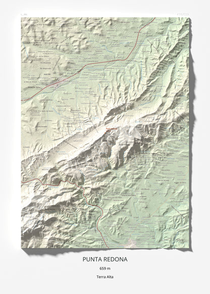 Mapa topográfico del relieve: Punta Redona, 659 m. Lámina completa. 50 × 70 cm.