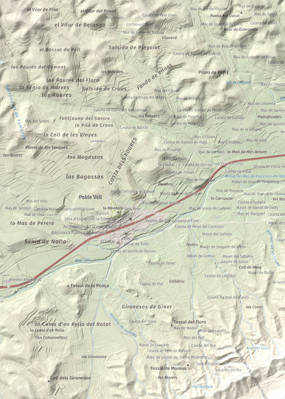 Mapa topográfico del relieve: Punta Redona, 659 m. Detalle de la zona superior izquierda. 50 × 70 cm.