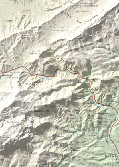 Mapa topográfico del relieve: Punta Redona, 659 m. Detalle de la zona inferior izquierda. 50 × 70 cm.