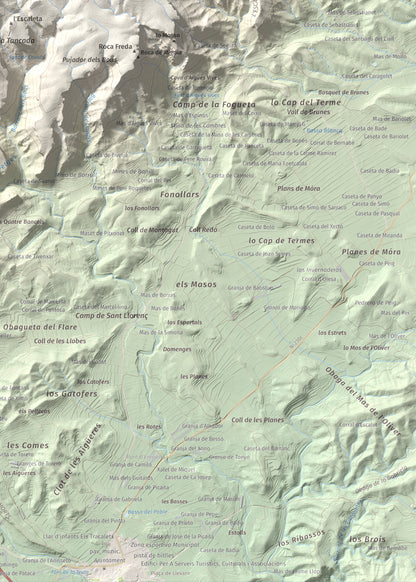 Mapa topográfico del relieve: Punta Redona, 659 m. Detalle de la zona inferior derecha. 50 × 70 cm.