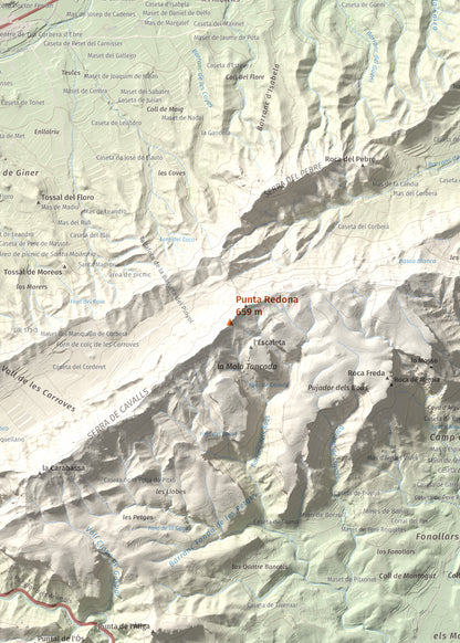 Mapa topográfico del relieve: Punta Redona, 659 m. Detalle de la zona central. 50 × 70 cm.