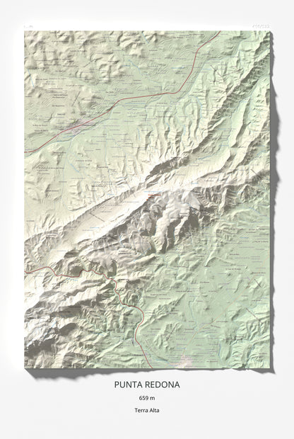 Mapa topográfico del relieve: Punta Redona, 659 m. Lámina completa. 61 × 91 cm.