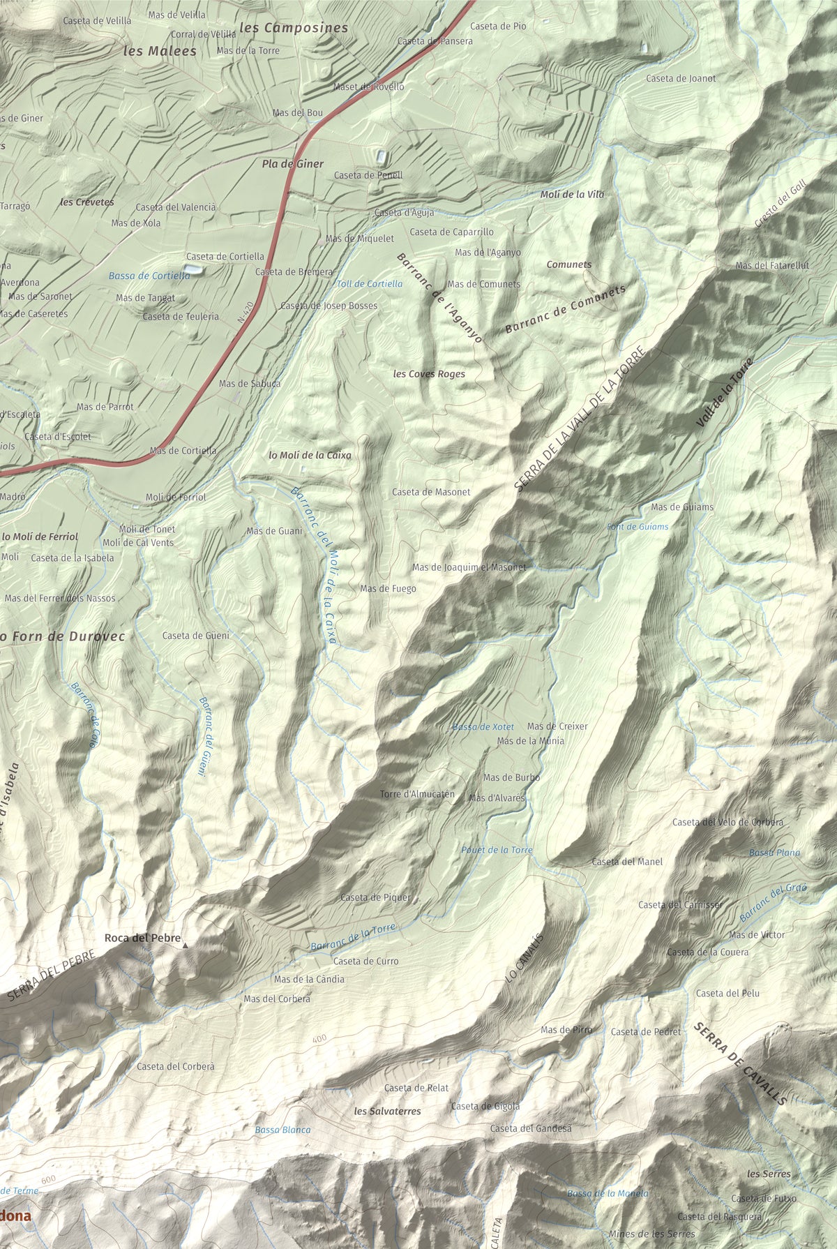 Mapa topográfico del relieve: Punta Redona, 659 m. Detalle de la zona superior derecha. 61 × 91 cm.