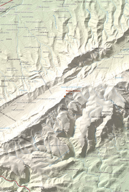 Mapa topográfico del relieve: Punta Redona, 659 m. Detalle de la zona central. 61 × 91 cm.