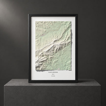 Mapa topográfico del relieve: Punta Redona, 659 m. Presentación enmarcada. 70 × 100 cm.