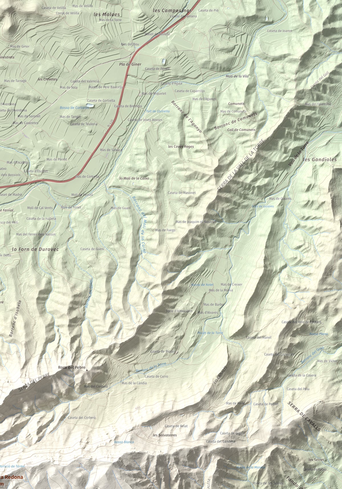 Mapa topográfico del relieve: Punta Redona, 659 m. Detalle de la zona superior derecha. 70 × 100 cm.