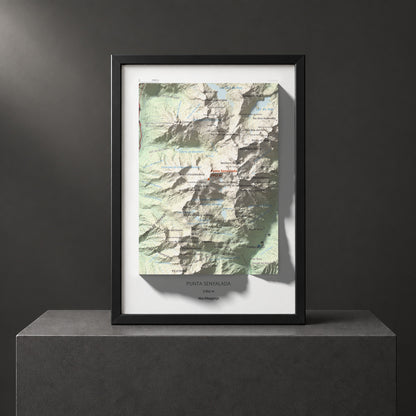 Mapa de relieve de Punta Senyalada, 2952 m, Alta Ribagorça, lámina 100 Cims de Trobart. Presentación enmarcada. 21 × 30 cm.