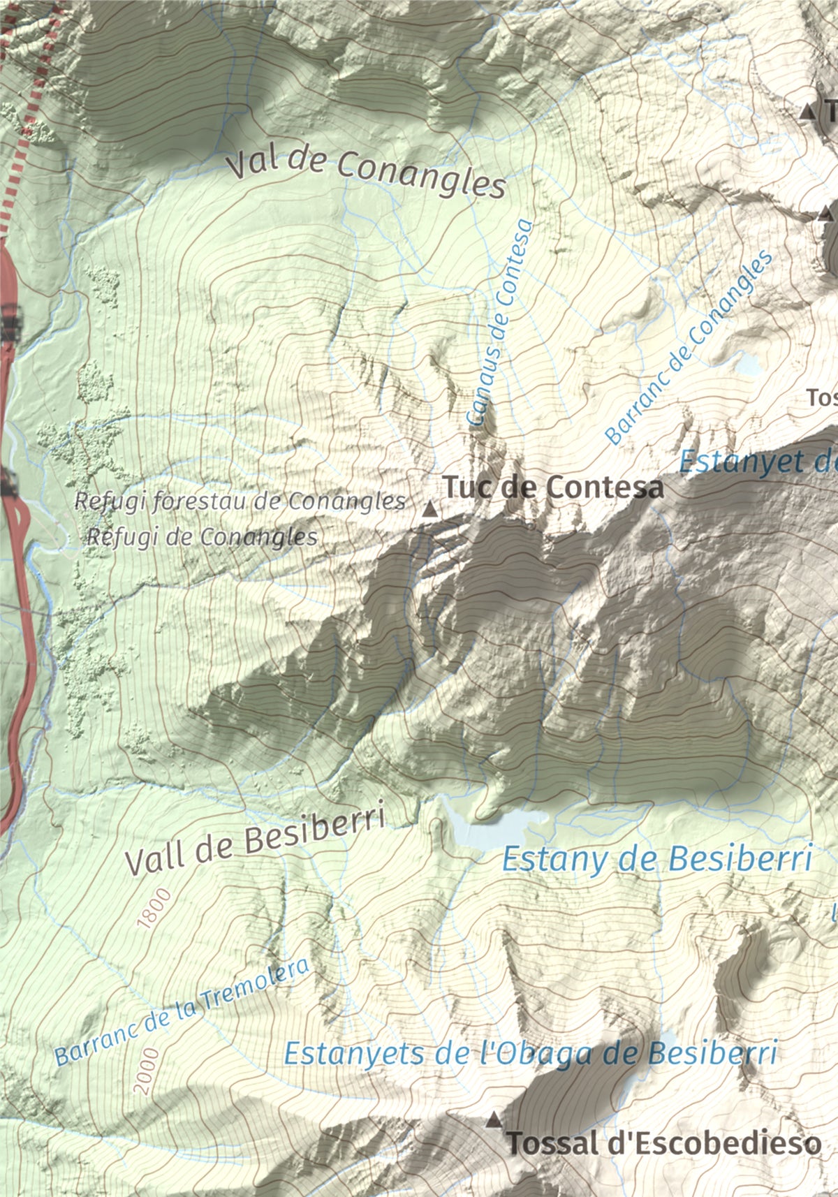 Mapa de relieve de Punta Senyalada, 2952 m, Alta Ribagorça, lámina 100 Cims de Trobart. Detalle de la zona superior izquierda. 21 × 30 cm.