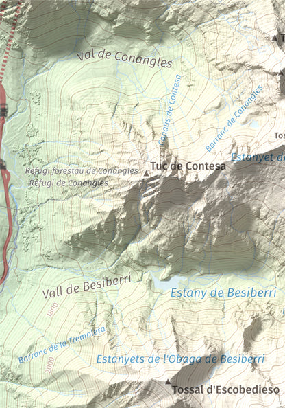 Mapa de relieve de Punta Senyalada, 2952 m, Alta Ribagorça, lámina 100 Cims de Trobart. Detalle de la zona superior izquierda. 21 × 30 cm.
