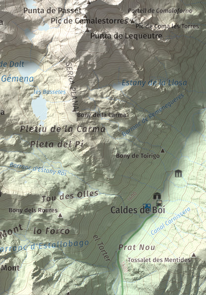 Mapa de relieve de Punta Senyalada, 2952 m, Alta Ribagorça, lámina 100 Cims de Trobart. Detalle de la zona inferior derecha. 21 × 30 cm.