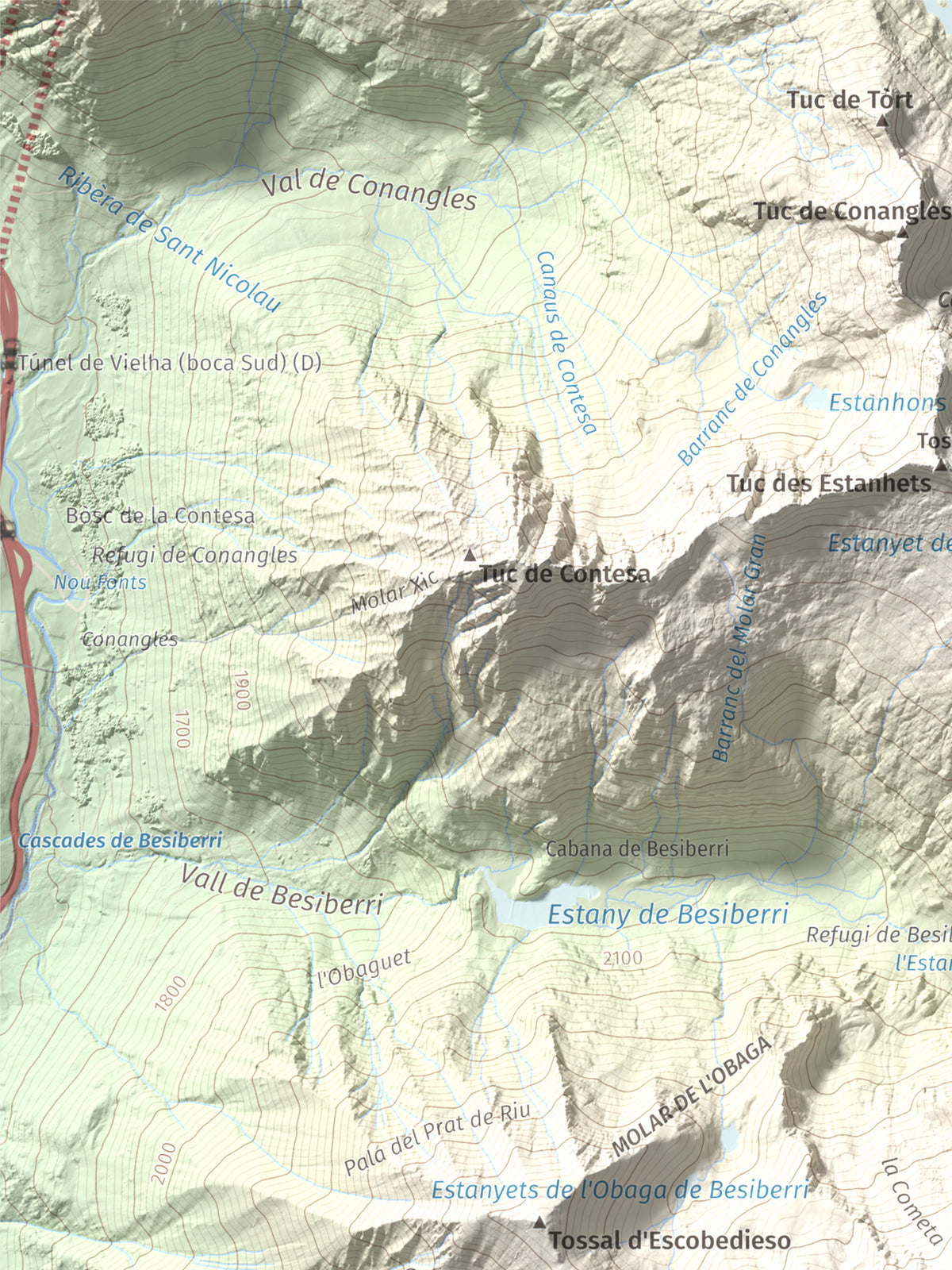 Mapa de relieve de Punta Senyalada, 2952 m, Alta Ribagorça, lámina 100 Cims de Trobart. Detalle de la zona superior izquierda. 30 × 40 cm.