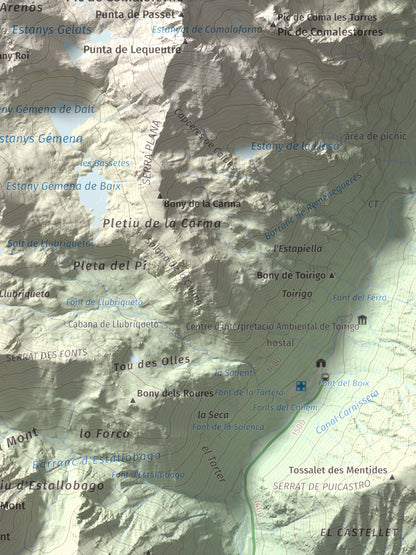 Mapa de relieve de Punta Senyalada, 2952 m, Alta Ribagorça, lámina 100 Cims de Trobart. Detalle de la zona inferior derecha. 30 × 40 cm.