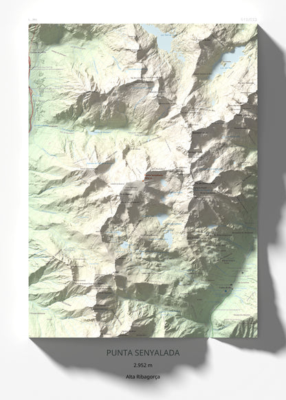 Mapa de relieve de Punta Senyalada, 2952 m, Alta Ribagorça, lámina 100 Cims de Trobart 50 × 70 cm.