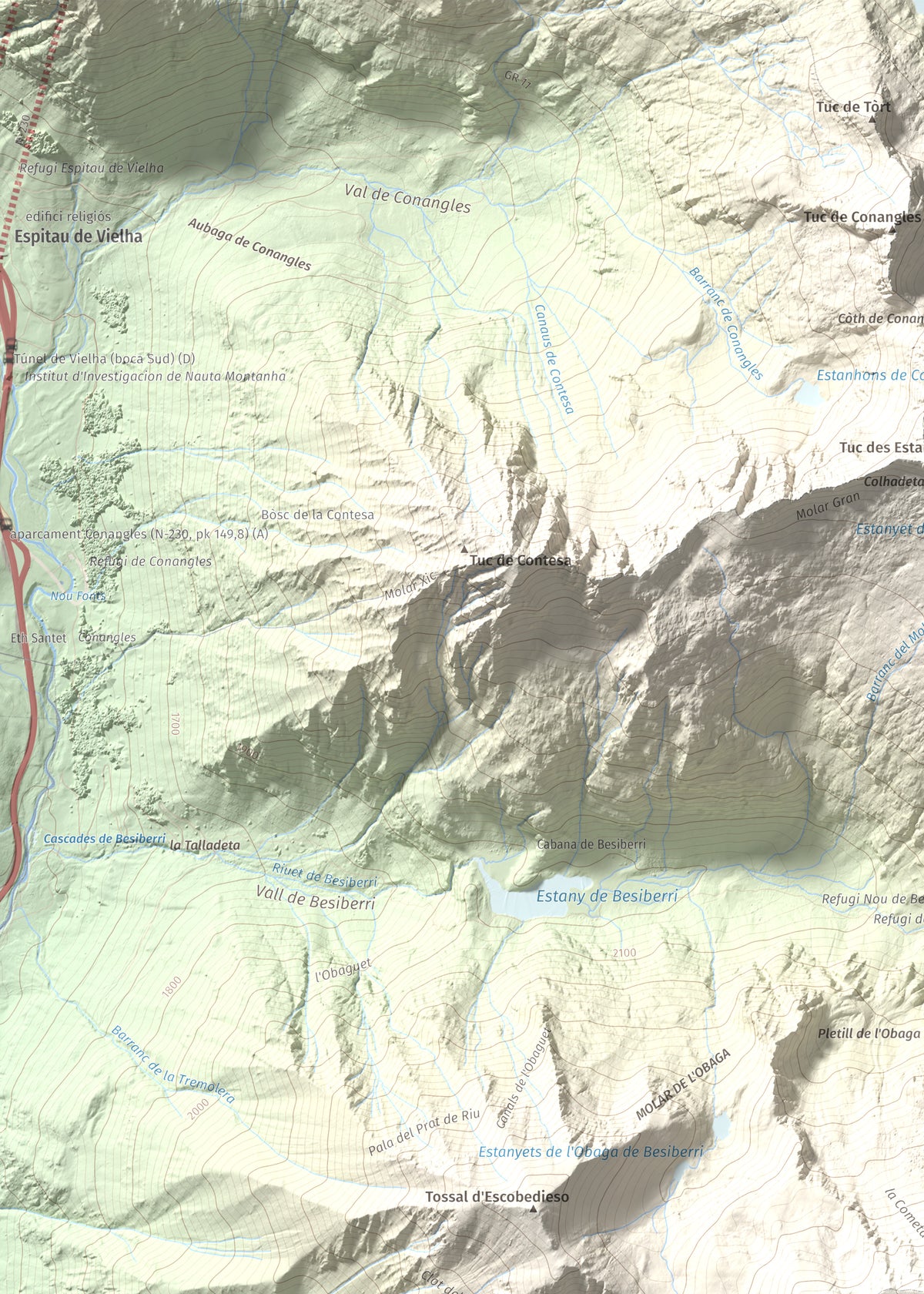 Mapa de relieve de Punta Senyalada, 2952 m, Alta Ribagorça, lámina 100 Cims de Trobart. Detalle de la zona superior izquierda. 50 × 70 cm.