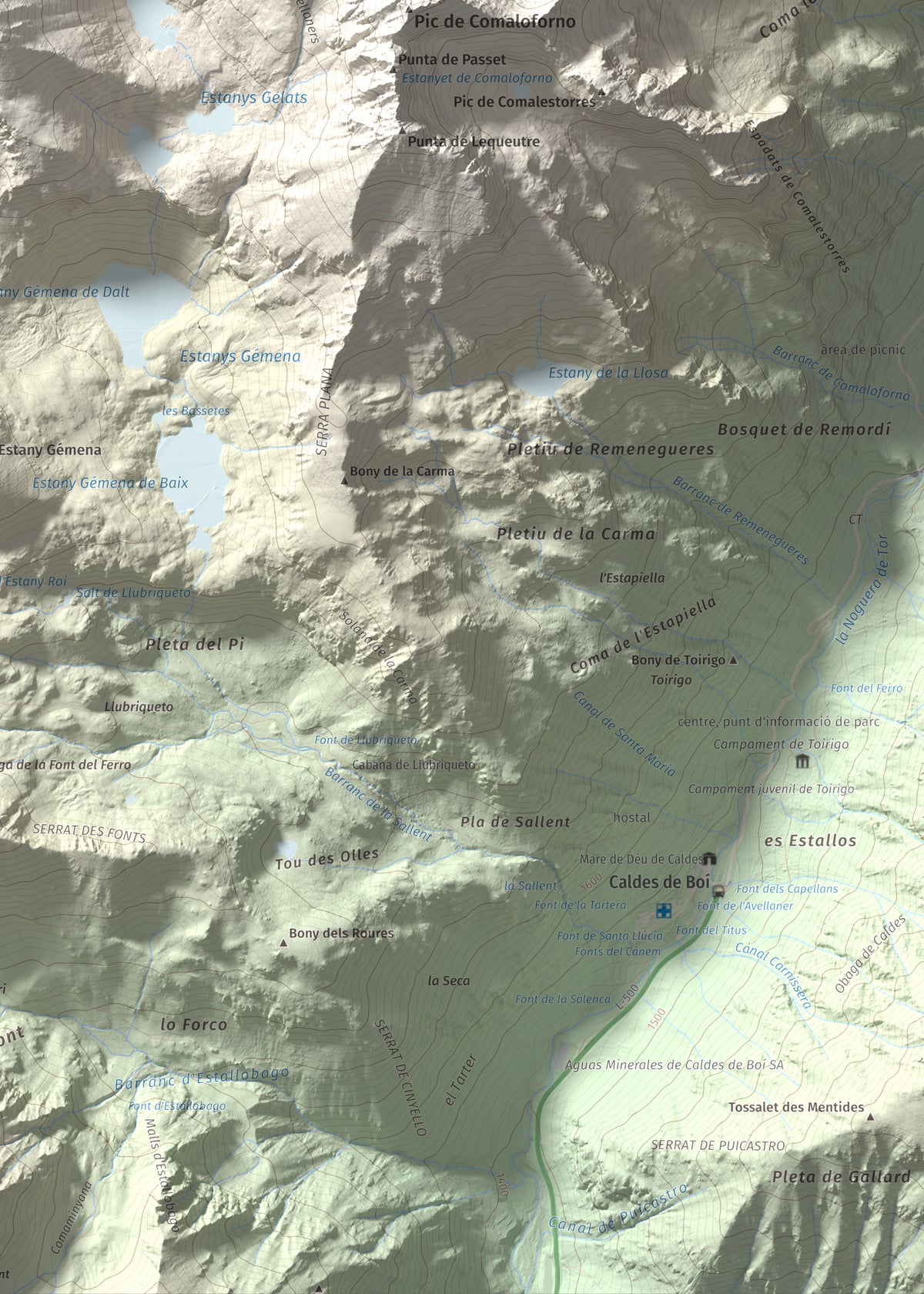 Mapa de relieve de Punta Senyalada, 2952 m, Alta Ribagorça, lámina 100 Cims de Trobart. Detalle de la zona inferior derecha. 50 × 70 cm.