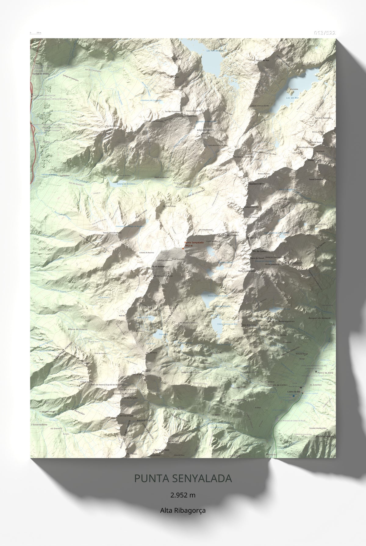 Mapa de relieve de Punta Senyalada, 2952 m, Alta Ribagorça, lámina 100 Cims de Trobart 61 × 91 cm.