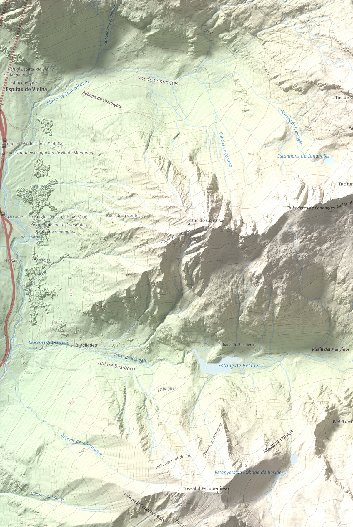 Mapa de relieve de Punta Senyalada, 2952 m, Alta Ribagorça, lámina 100 Cims de Trobart. Detalle de la zona superior izquierda. 61 × 91 cm.