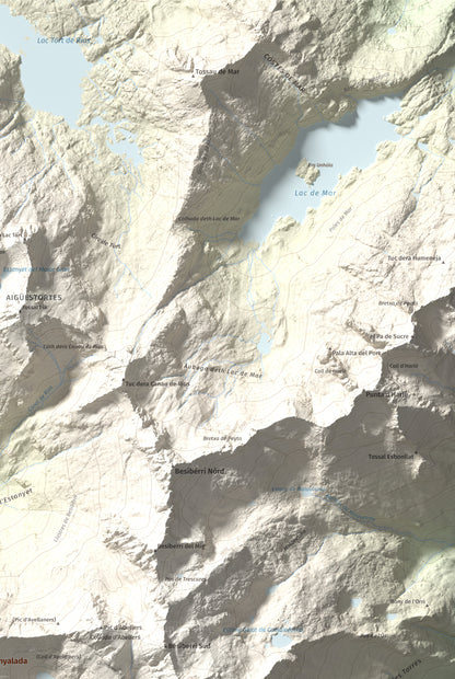 Mapa de relieve de Punta Senyalada, 2952 m, Alta Ribagorça, lámina 100 Cims de Trobart. Detalle de la zona superior derecha. 61 × 91 cm.