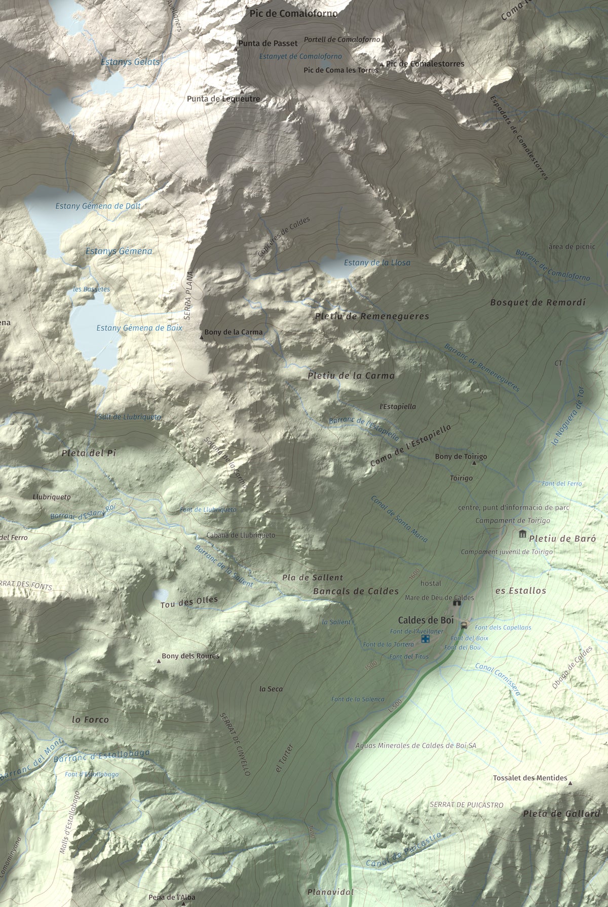 Mapa de relieve de Punta Senyalada, 2952 m, Alta Ribagorça, lámina 100 Cims de Trobart. Detalle de la zona inferior derecha. 61 × 91 cm.