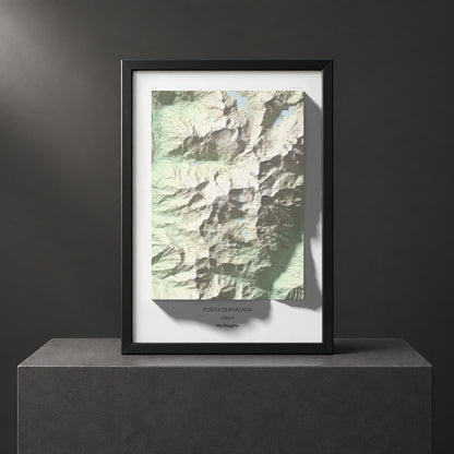 Mapa de relieve de Punta Senyalada, 2952 m, Alta Ribagorça, lámina 100 Cims de Trobart. Presentación enmarcada. 70 × 100 cm.