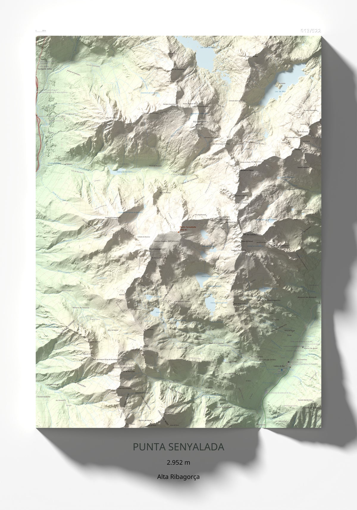 Mapa de relieve de Punta Senyalada, 2952 m, Alta Ribagorça, lámina 100 Cims de Trobart 70 × 100 cm.
