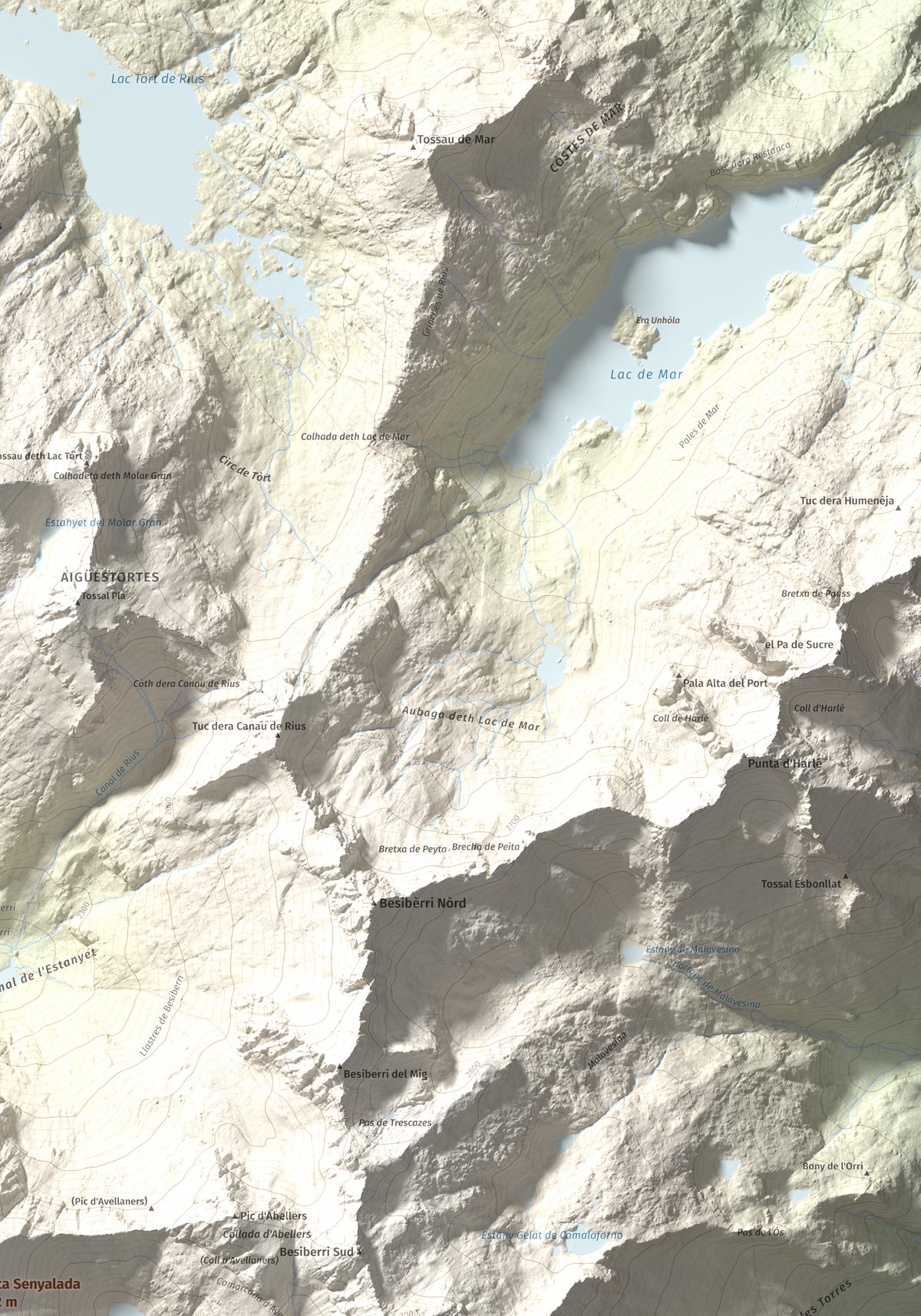 Mapa de relieve de Punta Senyalada, 2952 m, Alta Ribagorça, lámina 100 Cims de Trobart. Detalle de la zona superior derecha. 70 × 100 cm.