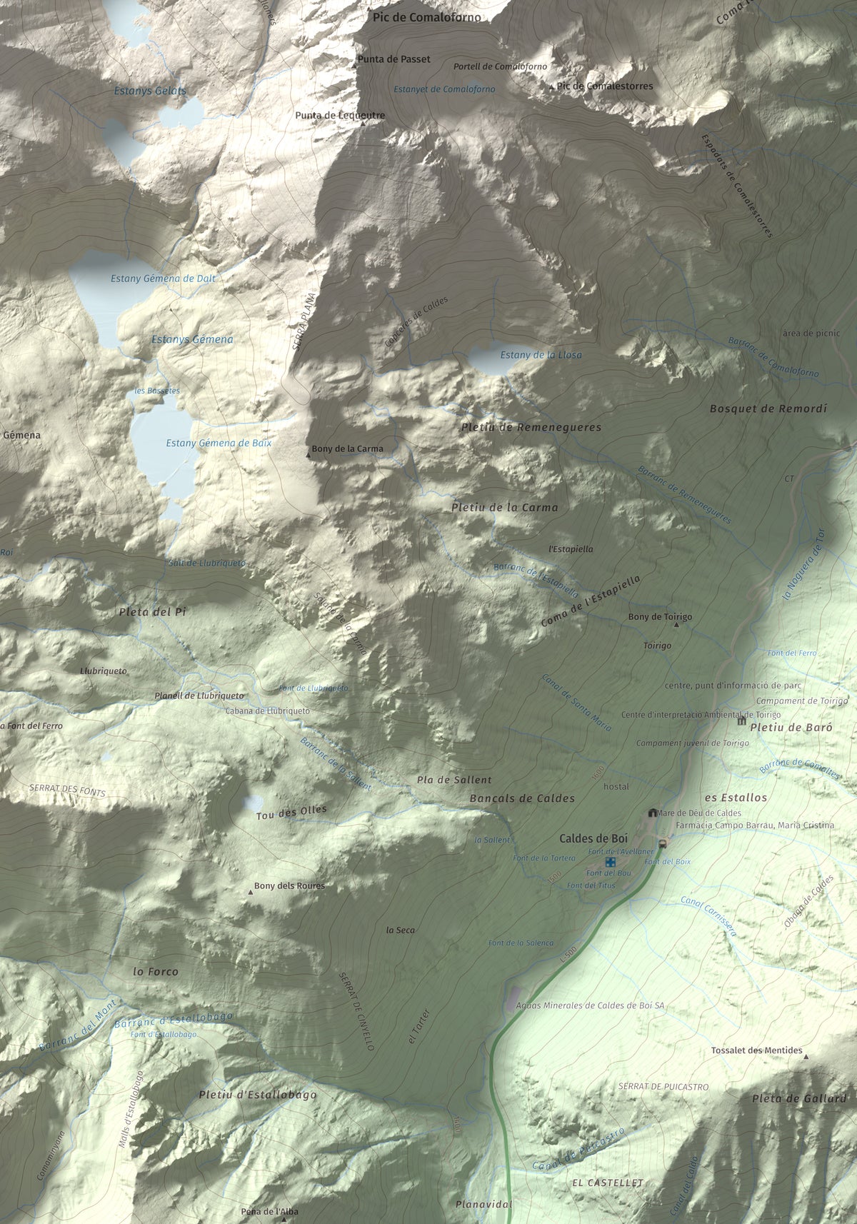 Mapa de relieve de Punta Senyalada, 2952 m, Alta Ribagorça, lámina 100 Cims de Trobart. Detalle de la zona inferior derecha. 70 × 100 cm.