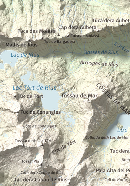Mapa de relieve de Punta d'Harlé, 2885 m, Alta Ribagorça · Val d'Aran, lámina 100 Cims de Trobart. Detalle de la zona superior izquierda. 21 × 30 cm.