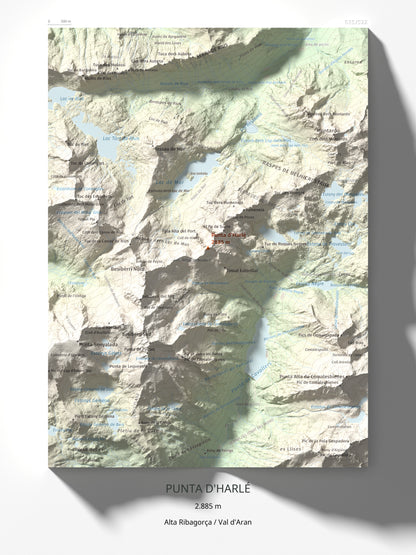 Mapa de relieve de Punta d'Harlé, 2885 m, Alta Ribagorça · Val d'Aran, lámina 100 Cims de Trobart 30 × 40 cm.