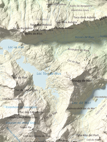 Mapa de relieve de Punta d'Harlé, 2885 m, Alta Ribagorça · Val d'Aran, lámina 100 Cims de Trobart. Detalle de la zona superior izquierda. 30 × 40 cm.