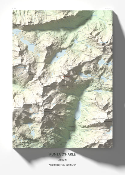 Mapa de relieve de Punta d'Harlé, 2885 m, Alta Ribagorça · Val d'Aran, lámina 100 Cims de Trobart 50 × 70 cm.