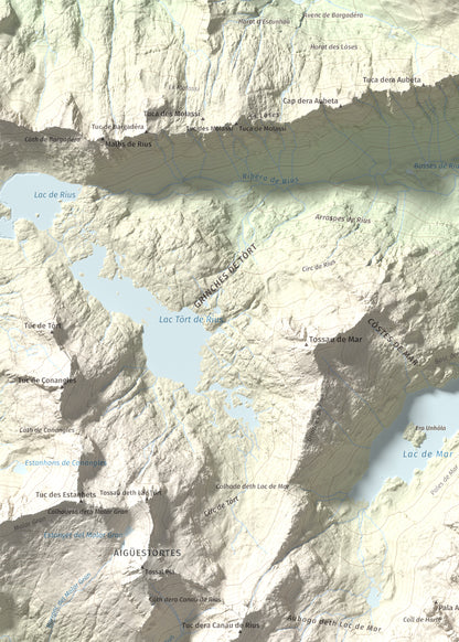 Mapa de relieve de Punta d'Harlé, 2885 m, Alta Ribagorça · Val d'Aran, lámina 100 Cims de Trobart. Detalle de la zona superior izquierda. 50 × 70 cm.