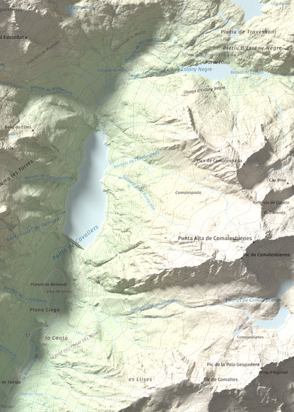 Mapa de relieve de Punta d'Harlé, 2885 m, Alta Ribagorça · Val d'Aran, lámina 100 Cims de Trobart. Detalle de la zona inferior derecha. 50 × 70 cm.