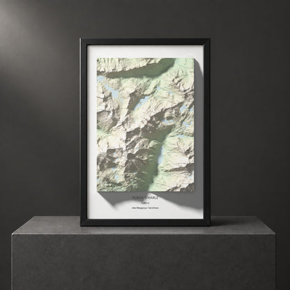 Mapa de relieve de Punta d'Harlé, 2885 m, Alta Ribagorça · Val d'Aran, lámina 100 Cims de Trobart. Presentación enmarcada. 61 × 91 cm.
