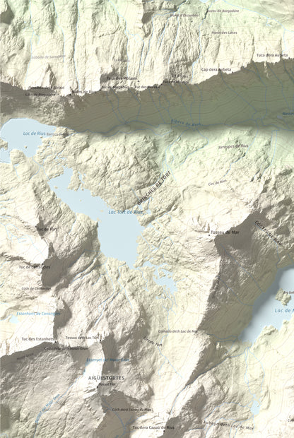 Mapa de relieve de Punta d'Harlé, 2885 m, Alta Ribagorça · Val d'Aran, lámina 100 Cims de Trobart. Detalle de la zona superior izquierda. 61 × 91 cm.