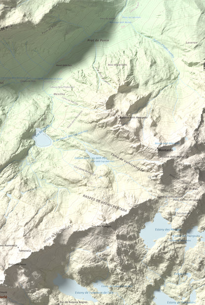 Mapa de relieve de Punta d'Harlé, 2885 m, Alta Ribagorça · Val d'Aran, lámina 100 Cims de Trobart. Detalle de la zona superior derecha. 61 × 91 cm.
