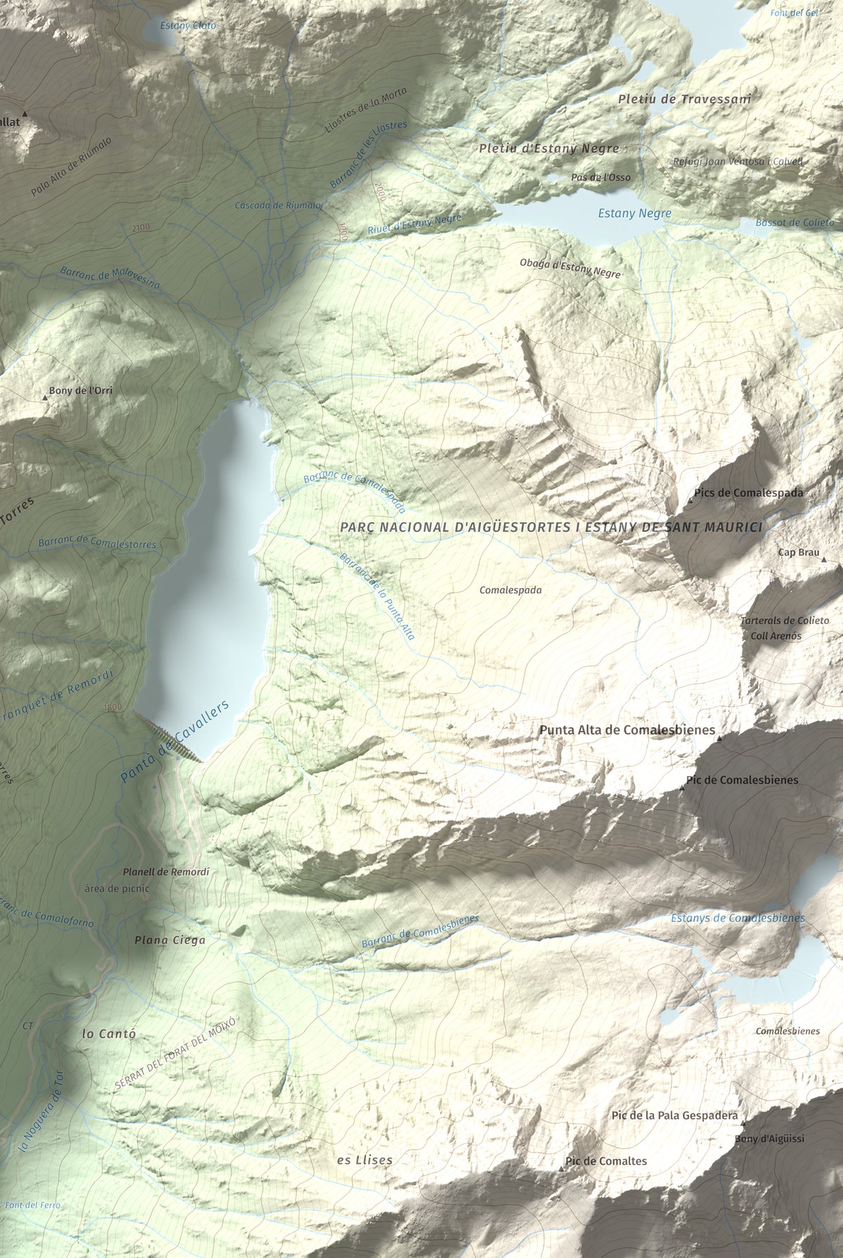 Mapa de relieve de Punta d'Harlé, 2885 m, Alta Ribagorça · Val d'Aran, lámina 100 Cims de Trobart. Detalle de la zona inferior derecha. 61 × 91 cm.