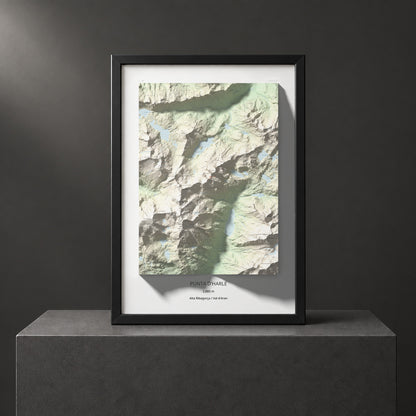Mapa de relieve de Punta d'Harlé, 2885 m, Alta Ribagorça · Val d'Aran, lámina 100 Cims de Trobart. Presentación enmarcada. 70 × 100 cm.