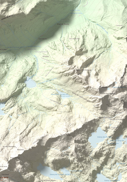 Mapa de relieve de Punta d'Harlé, 2885 m, Alta Ribagorça · Val d'Aran, lámina 100 Cims de Trobart. Detalle de la zona superior derecha. 70 × 100 cm.