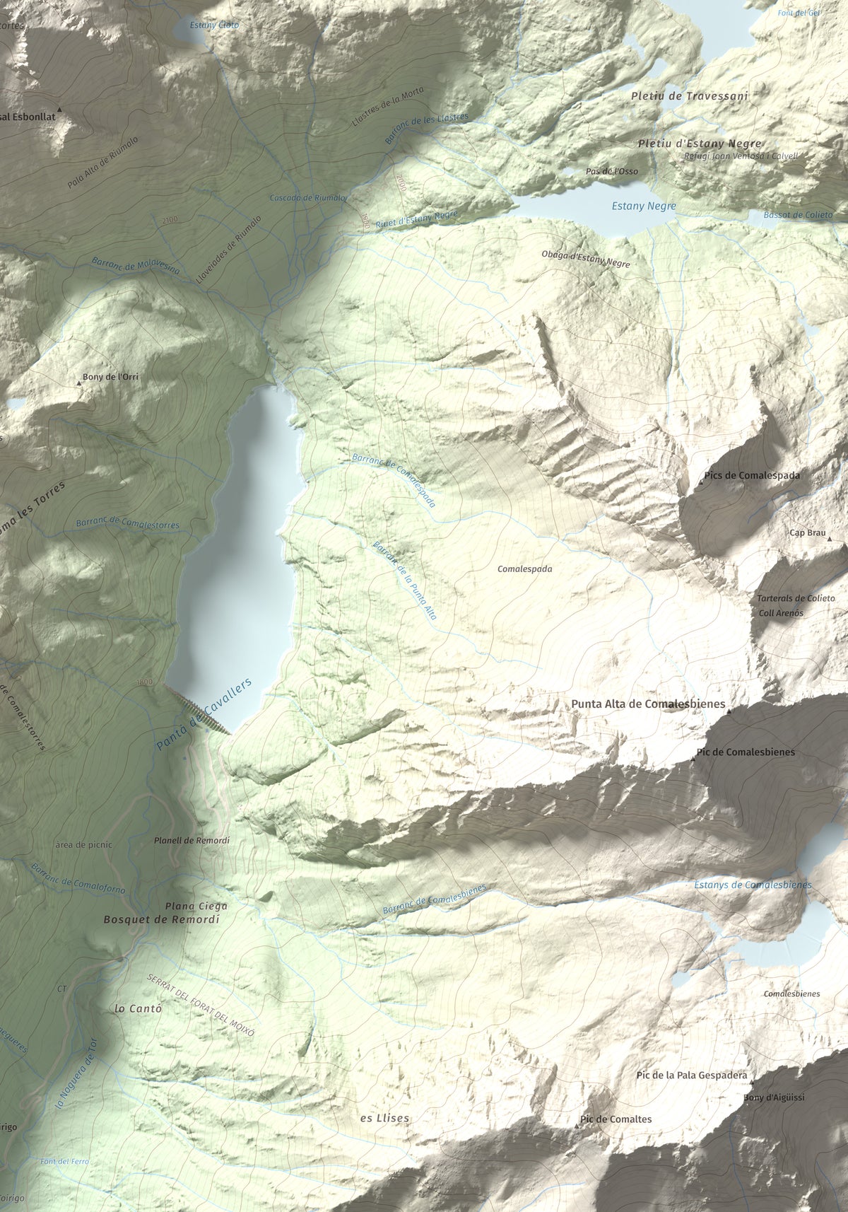 Mapa de relieve de Punta d'Harlé, 2885 m, Alta Ribagorça · Val d'Aran, lámina 100 Cims de Trobart. Detalle de la zona inferior derecha. 70 × 100 cm.